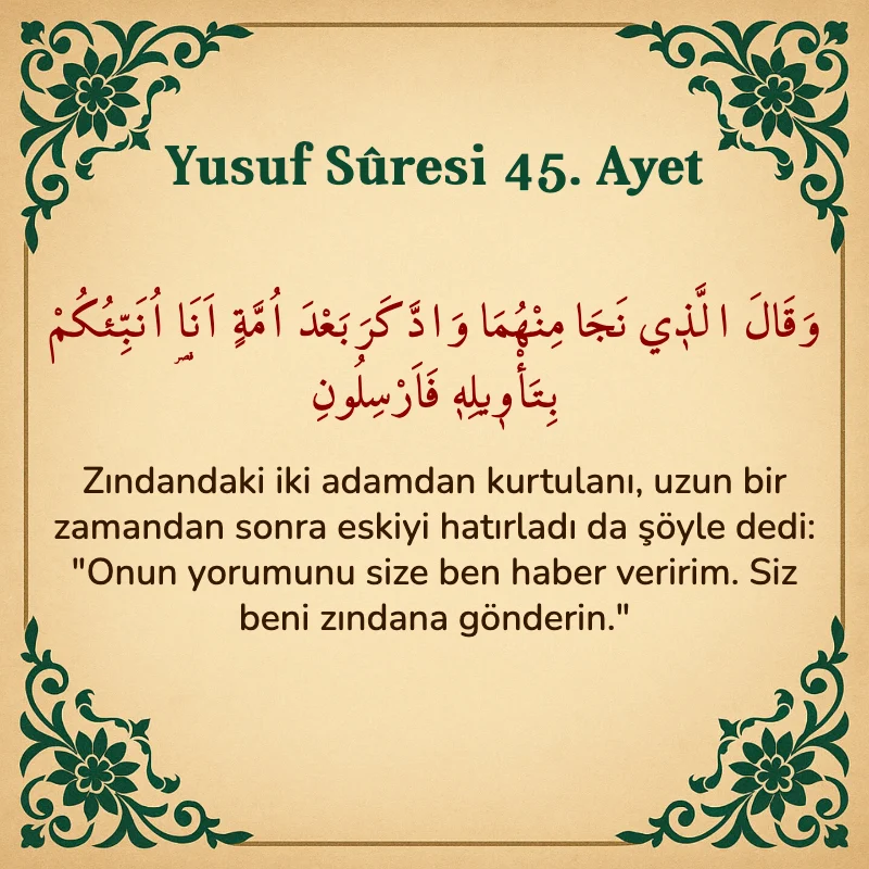 Yusuf Sûresi 45. Ayet Arapça ve Türkçe meali