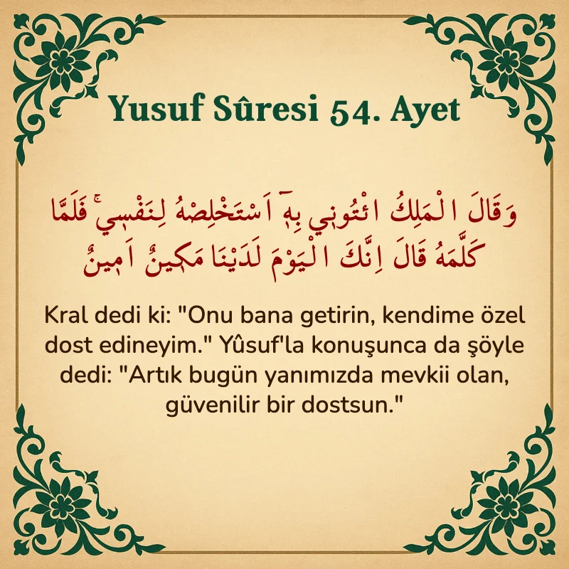 Yusuf Sûresi 54. Ayet Arapça ve Türkçe meali