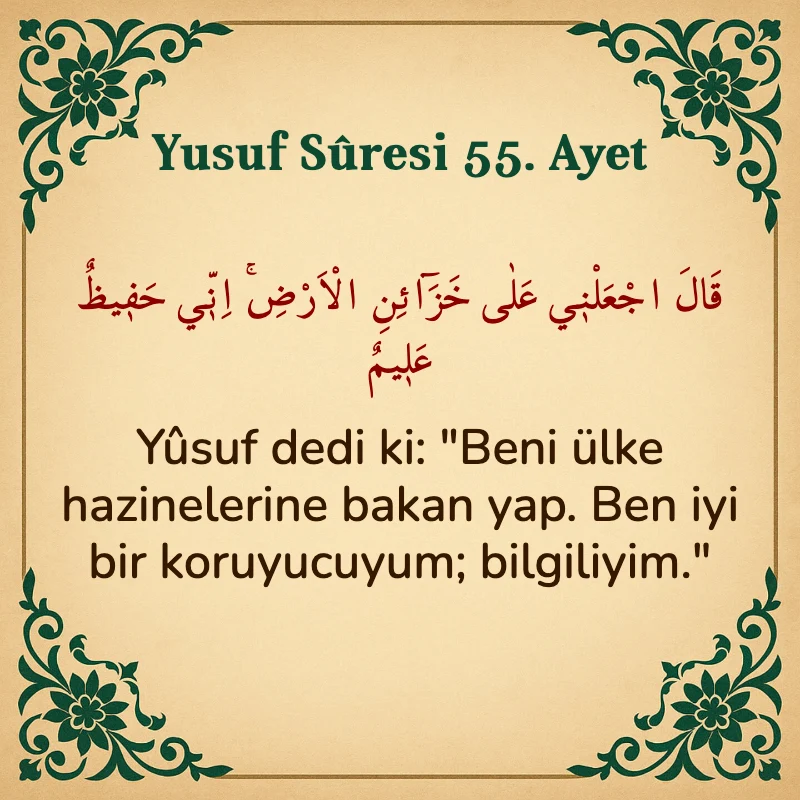 Yusuf Sûresi 55. Ayet Arapça ve Türkçe meali