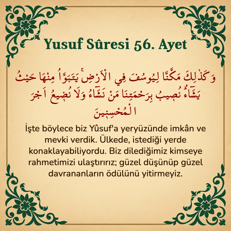 Yusuf Sûresi 56. Ayet Arapça ve Türkçe meali