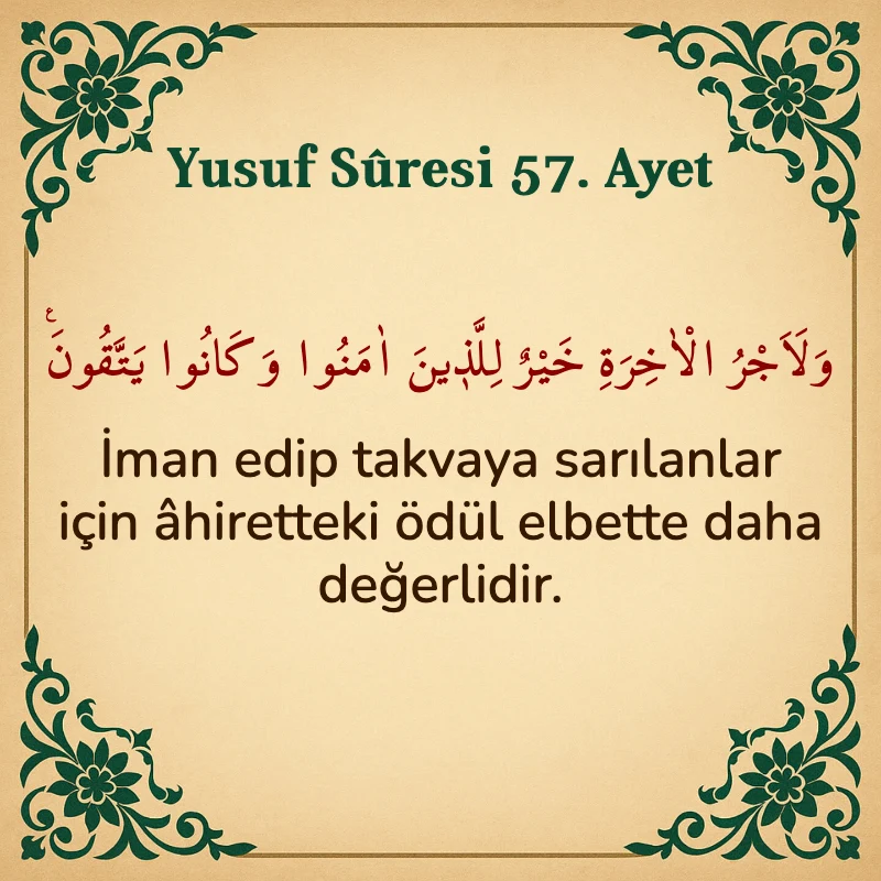 Yusuf Sûresi 57. Ayet Arapça ve Türkçe meali