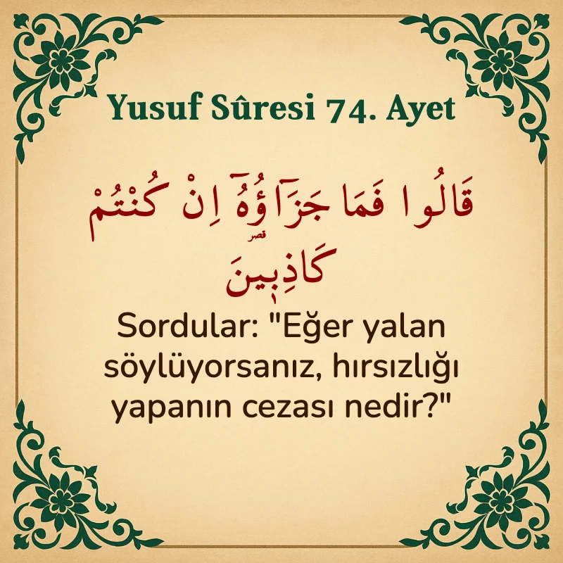 Yusuf Sûresi 74. Ayet Arapça ve Türkçe meali