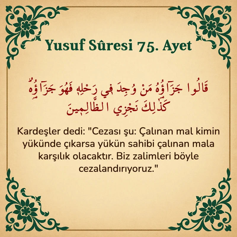 Yusuf Sûresi 75. Ayet Arapça ve Türkçe meali