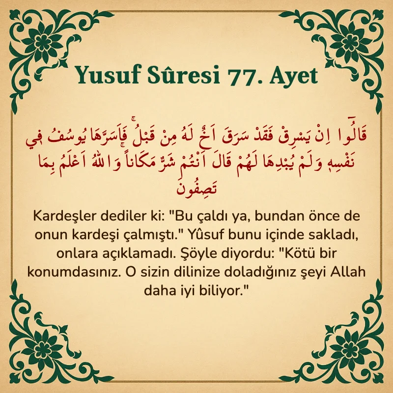 Yusuf Sûresi 77. Ayet Arapça ve Türkçe meali