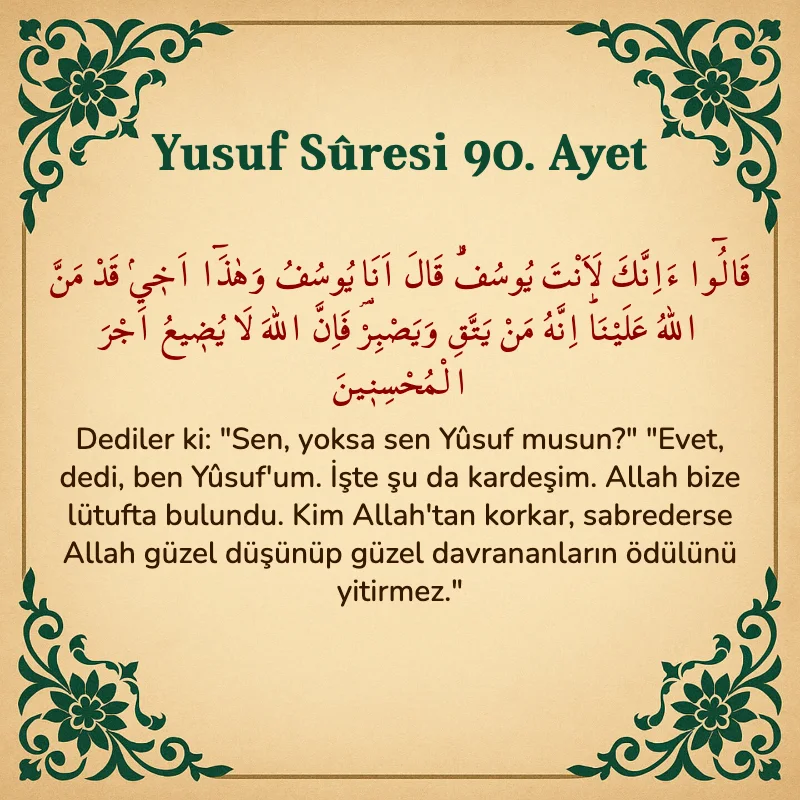 Yusuf Sûresi 90. Ayet Arapça ve Türkçe meali