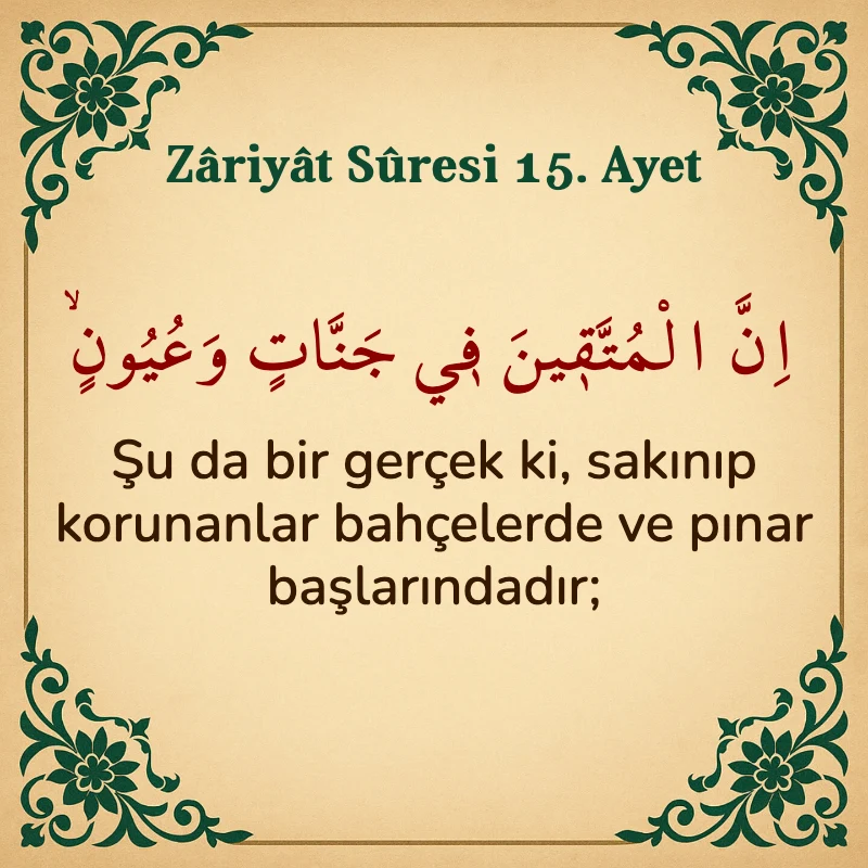 Zariyat Suresi 15. Ayet Arapça ve Türkçe meali