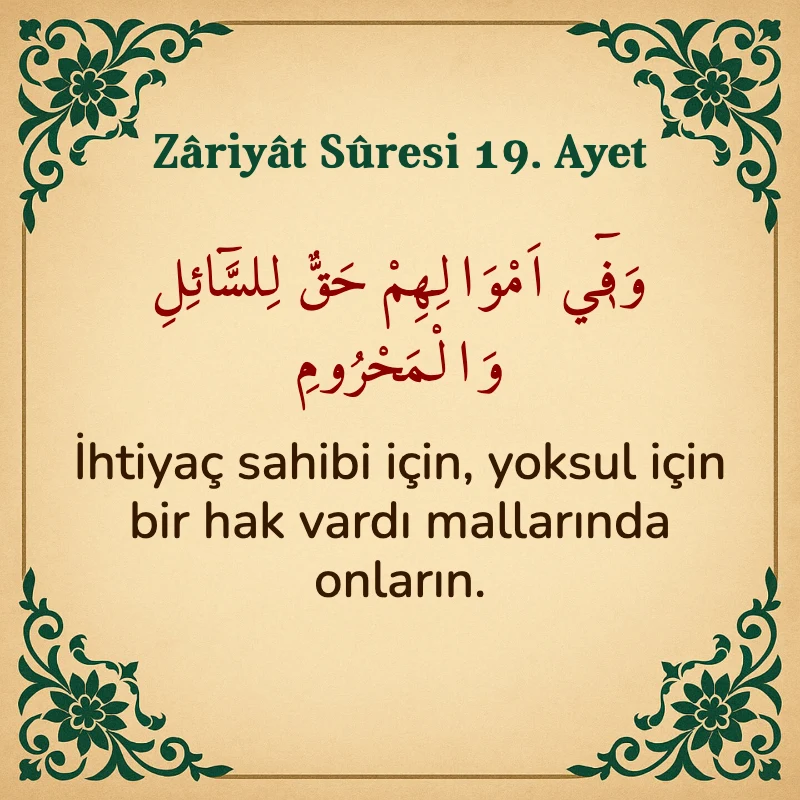 Zariyat Suresi 19. Ayet Arapça ve Türkçe meali