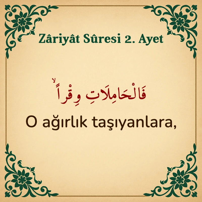 Zariyat Suresi 2. Ayet Arapça ve Türkçe meali