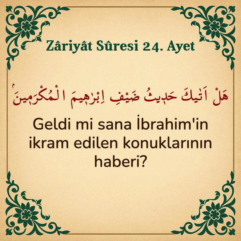 Zariyat Suresi 24. Ayet Arapça ve Türkçe meali