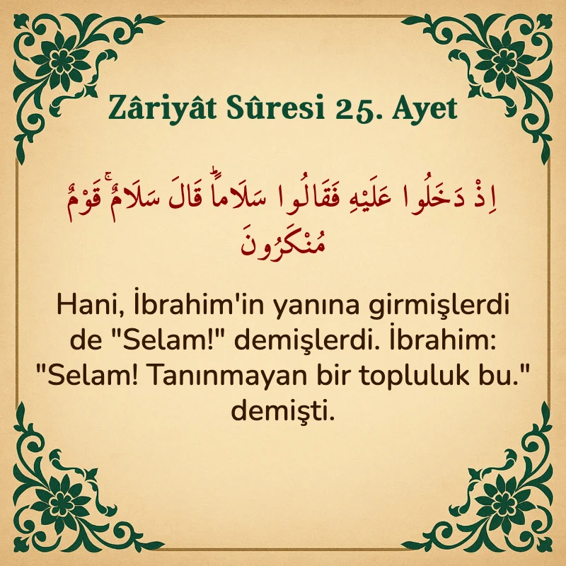 Zariyat Suresi 25. Ayet Arapça ve Türkçe meali