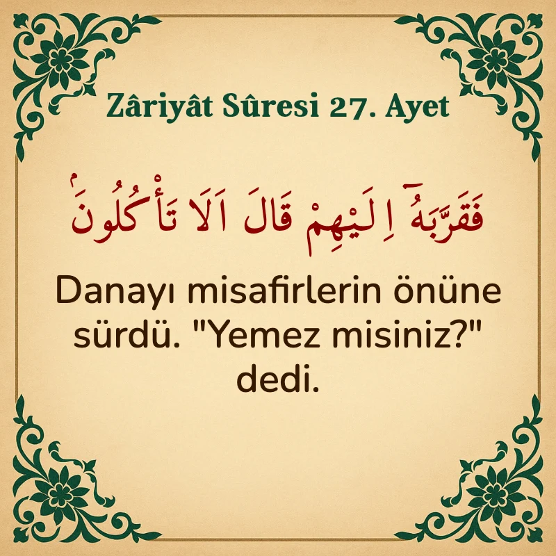 Zariyat Suresi 27. Ayet Arapça ve Türkçe meali