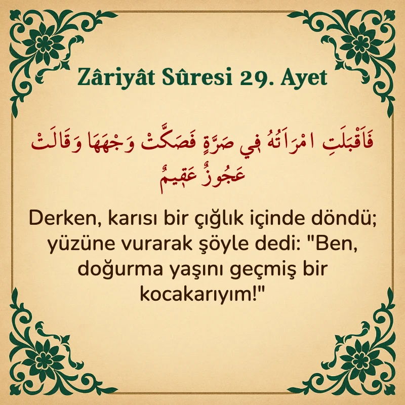 Zariyat Suresi 29. Ayet Arapça ve Türkçe meali