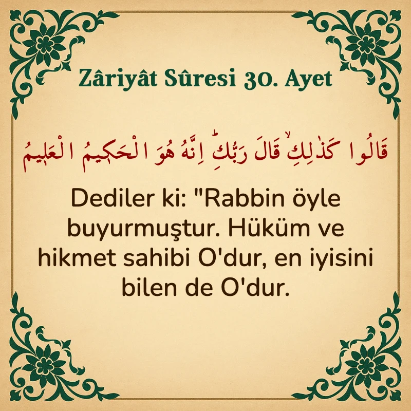 Zariyat Suresi 30. Ayet Arapça ve Türkçe meali