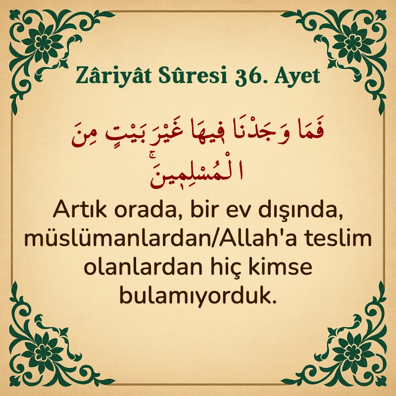 Zariyat Suresi 36. Ayet Arapça ve Türkçe meali
