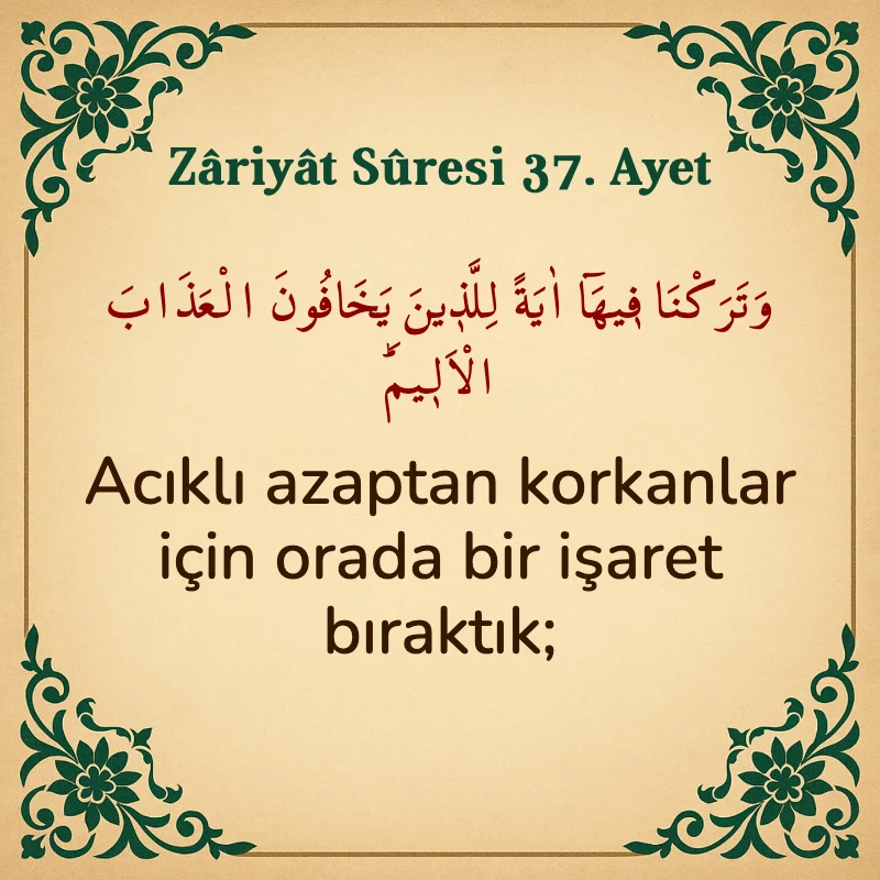 Zariyat Suresi 37. Ayet Arapça ve Türkçe meali