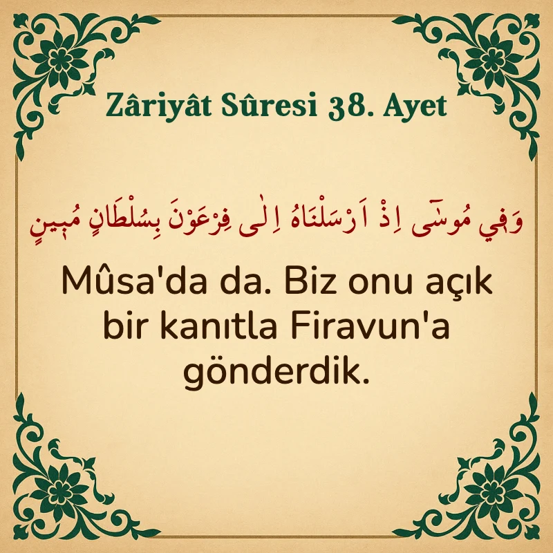 Zariyat Suresi 38. Ayet Arapça ve Türkçe meali