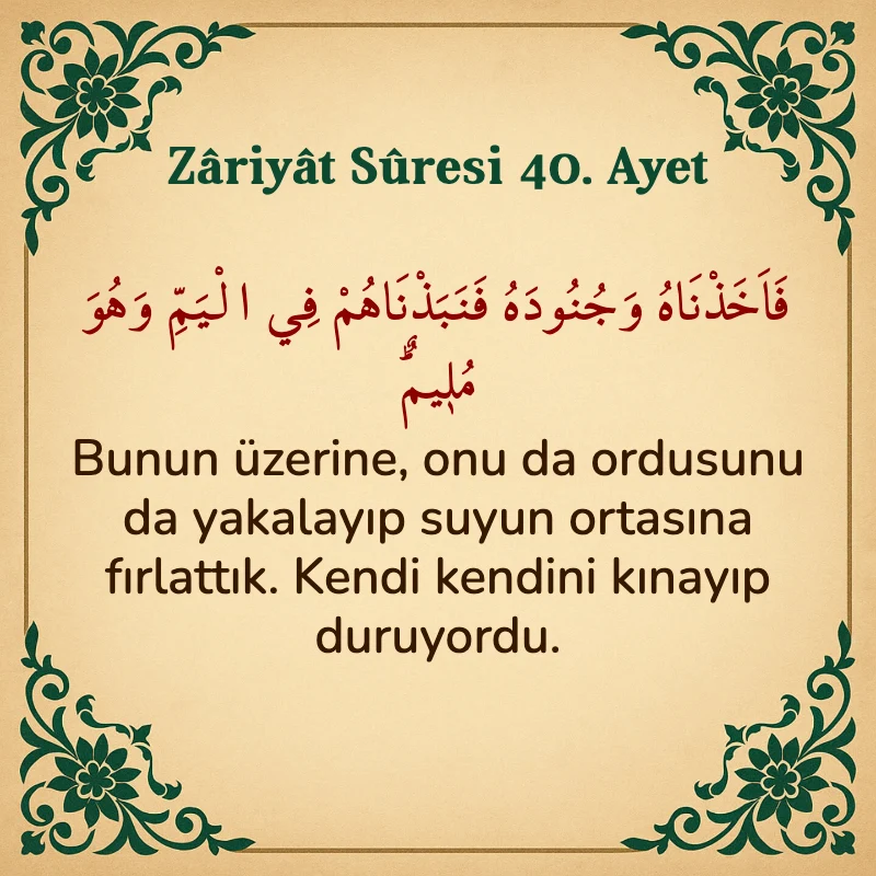 Zariyat Suresi 40. Ayet Arapça ve Türkçe meali