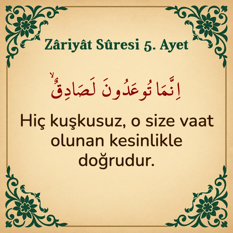 Zariyat Suresi 5. Ayet Arapça ve Türkçe meali