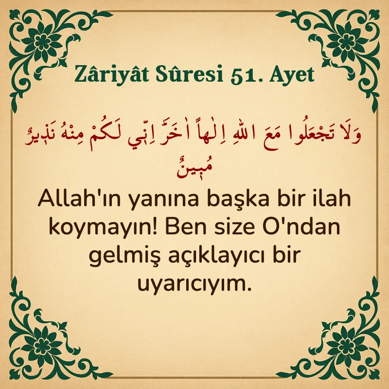 Zariyat Suresi 51. Ayet Arapça ve Türkçe meali