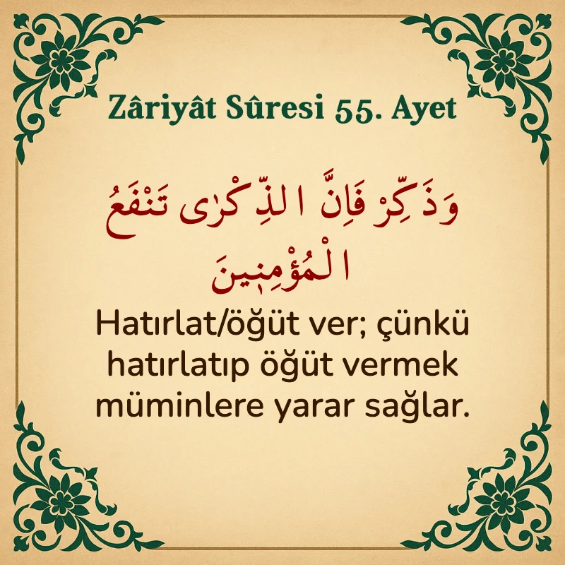Zariyat Suresi 55. Ayet Arapça ve Türkçe meali