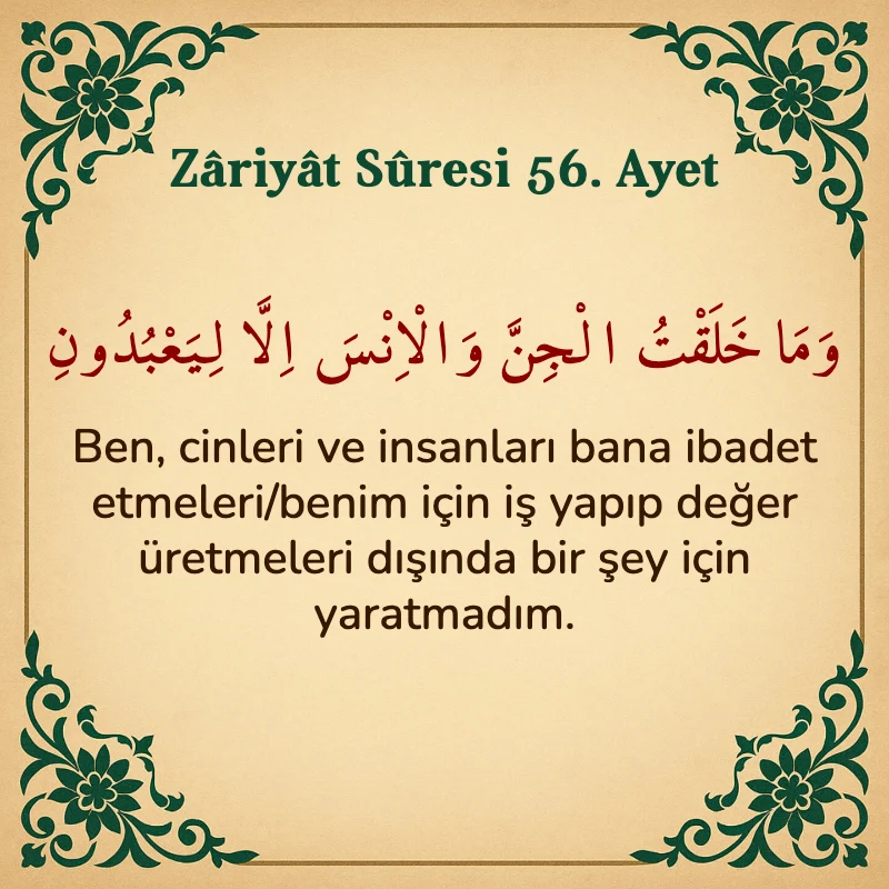 Zariyat Suresi 56. Ayet Arapça ve Türkçe meali