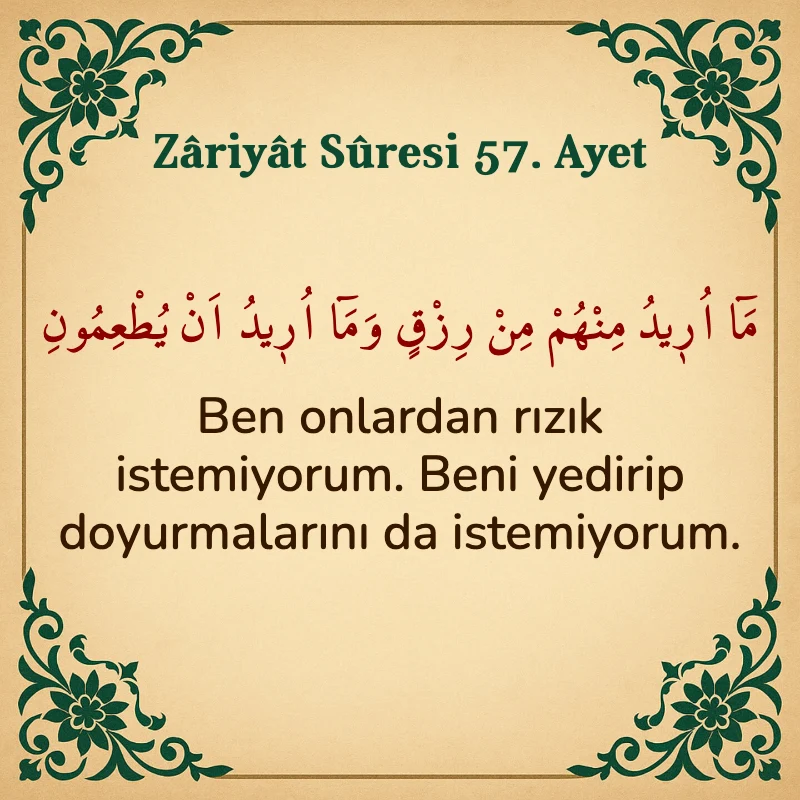 Zariyat Suresi 57. Ayet Arapça ve Türkçe meali