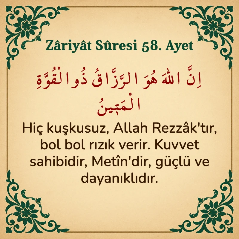 Zariyat Suresi 58. Ayet Arapça ve Türkçe meali