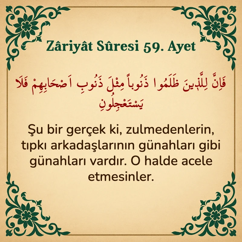Zariyat Suresi 59. Ayet Arapça ve Türkçe meali