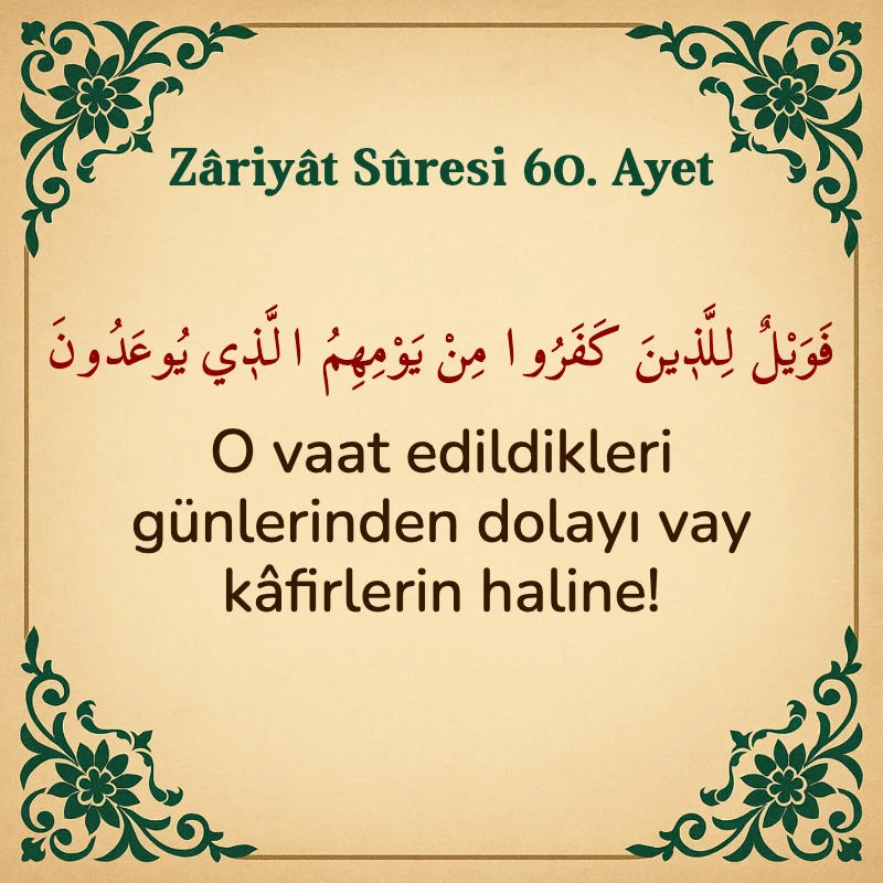 Zariyat Suresi 60. Ayet Arapça ve Türkçe meali