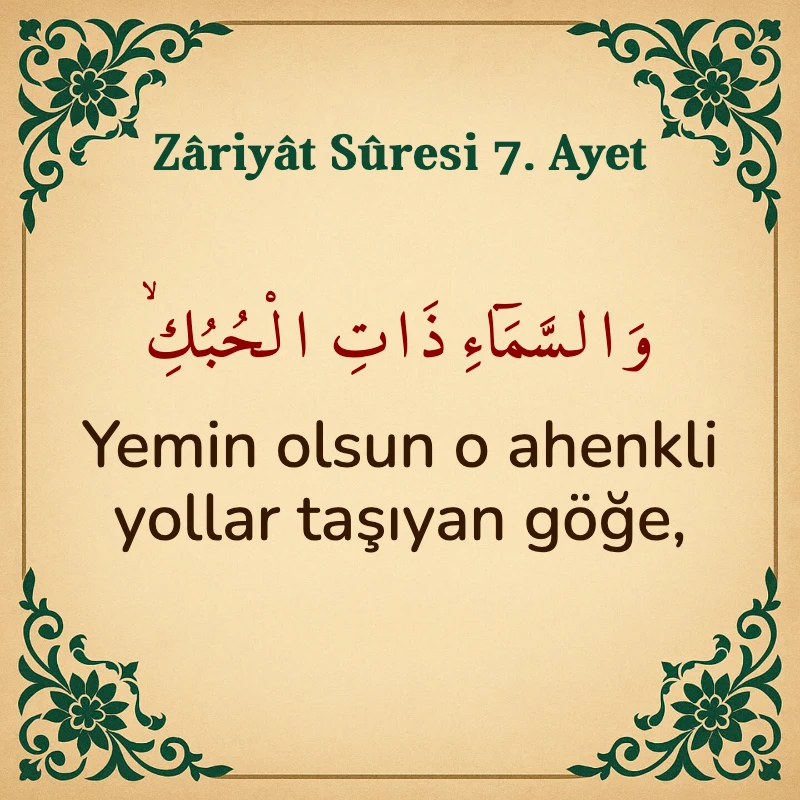 Zariyat Suresi 7. Ayet Arapça ve Türkçe meali