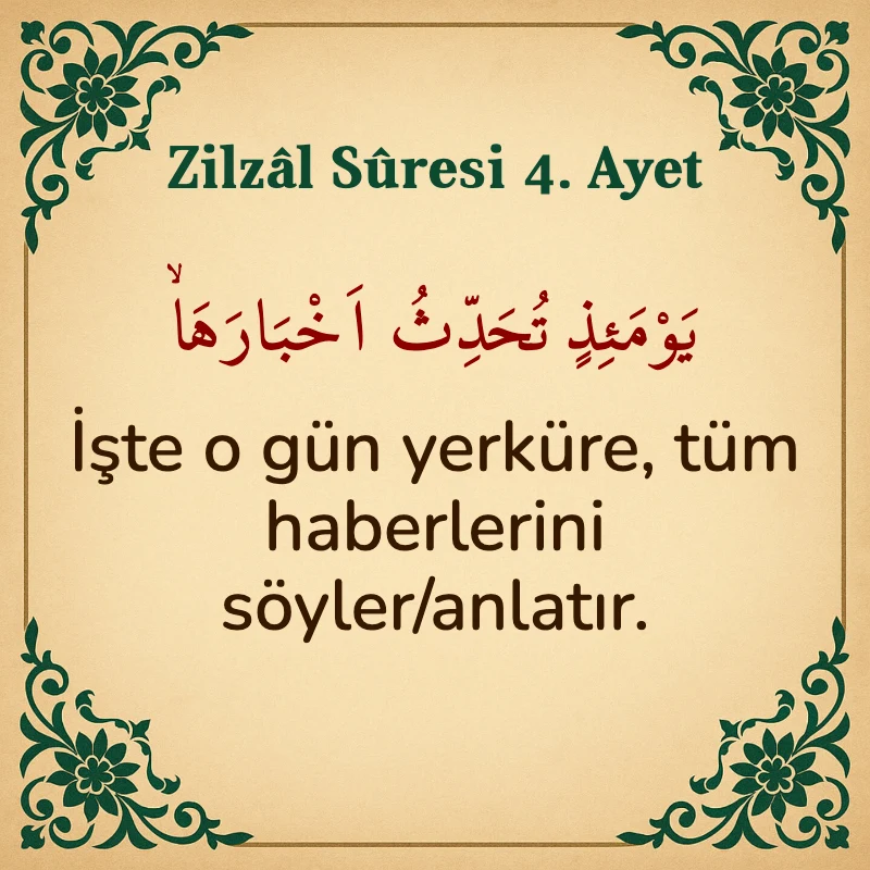 Zilzal Suresi 4. Ayet Arapça ve Türkçe meali