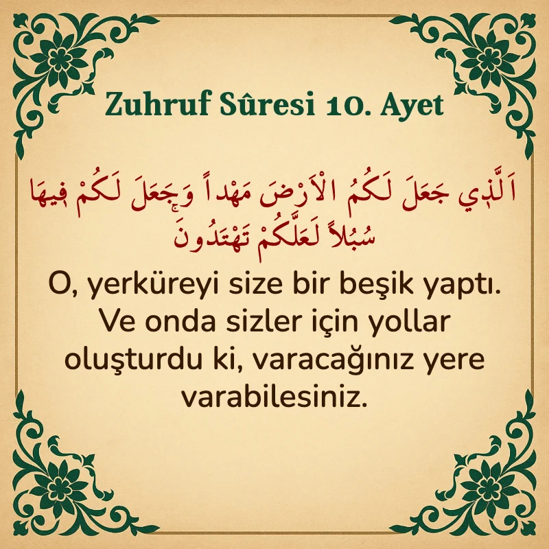 Zuhruf Suresi 10. Ayet Arapça ve Türkçe meali