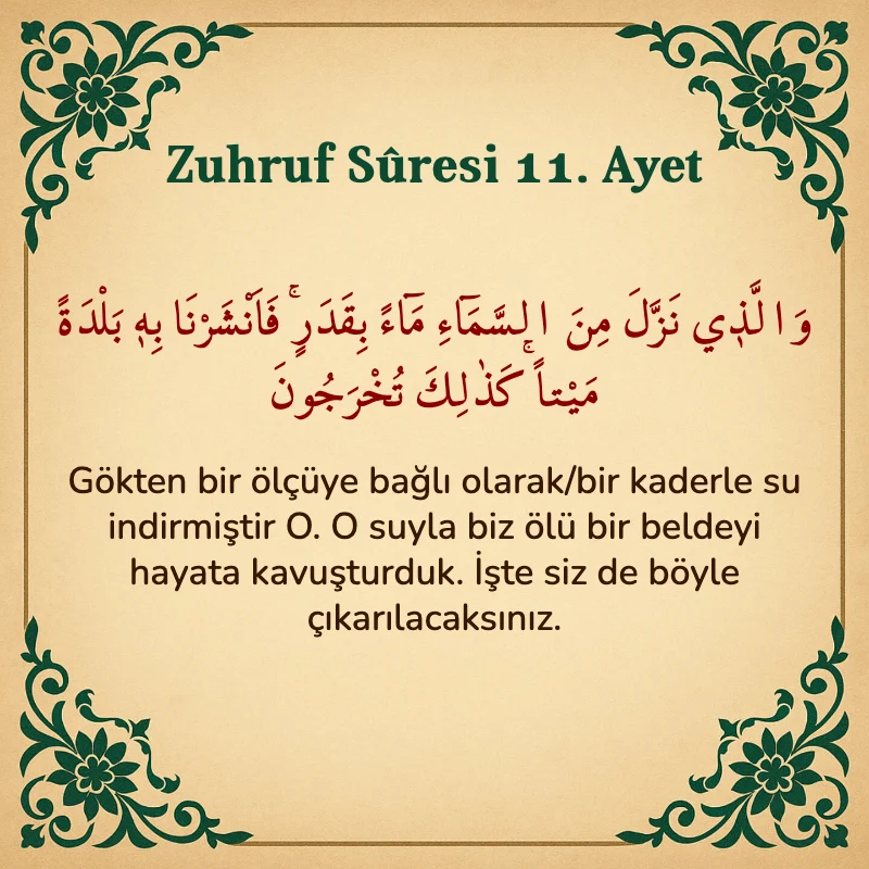 Zuhruf Suresi 11. Ayet Arapça ve Türkçe meali
