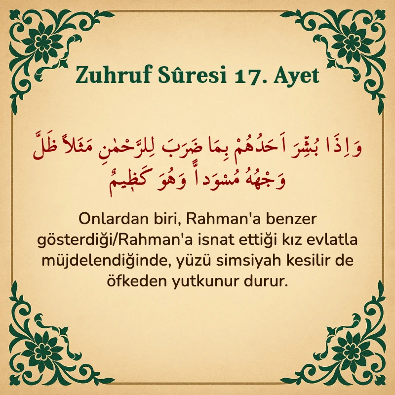 Zuhruf Suresi 17. Ayet Arapça ve Türkçe meali