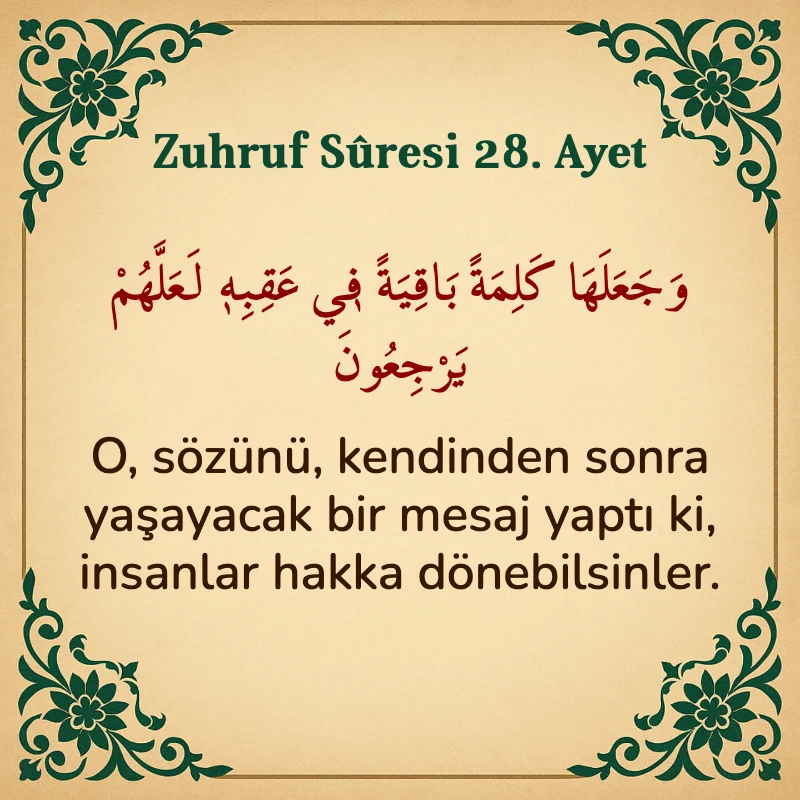 Zuhruf Suresi 28. Ayet Arapça ve Türkçe meali