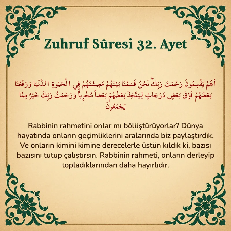 Zuhruf Suresi 32. Ayet Arapça ve Türkçe meali