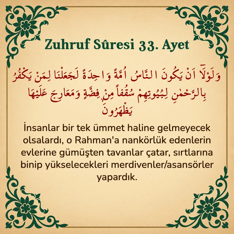 Zuhruf Suresi 33. Ayet Arapça ve Türkçe meali