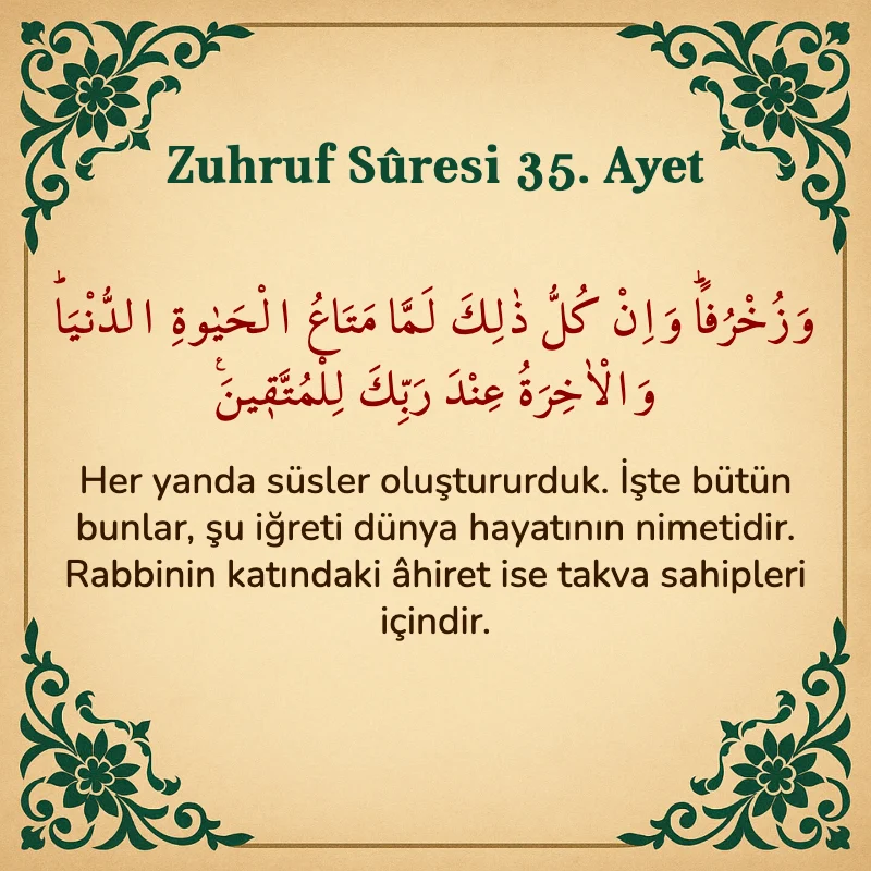 Zuhruf Suresi 35. Ayet Arapça ve Türkçe meali