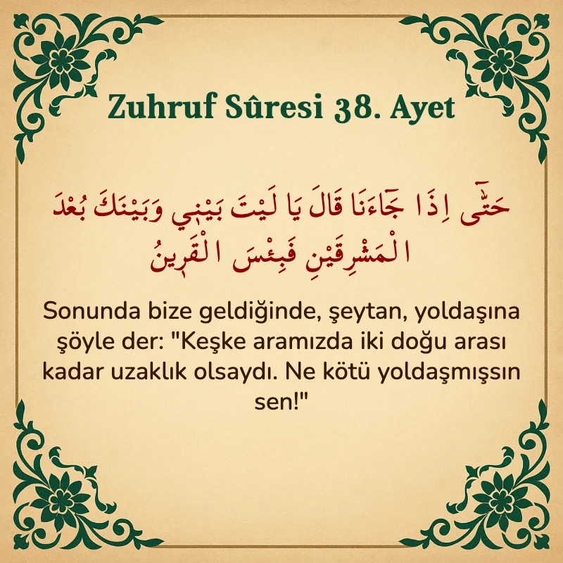 Zuhruf Suresi 38. Ayet Arapça ve Türkçe meali