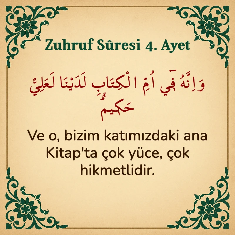 Zuhruf Suresi 4. Ayet Arapça ve Türkçe meali