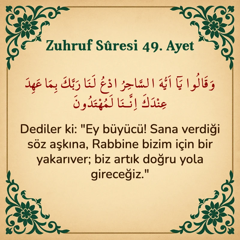 Zuhruf Suresi 49. Ayet Arapça ve Türkçe meali