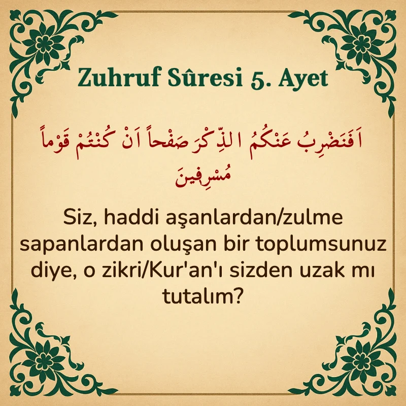 Zuhruf Suresi 5. Ayet Arapça ve Türkçe meali