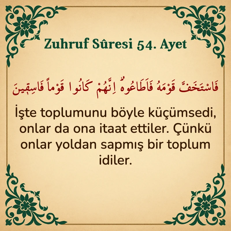 Zuhruf Suresi 54. Ayet Arapça ve Türkçe meali