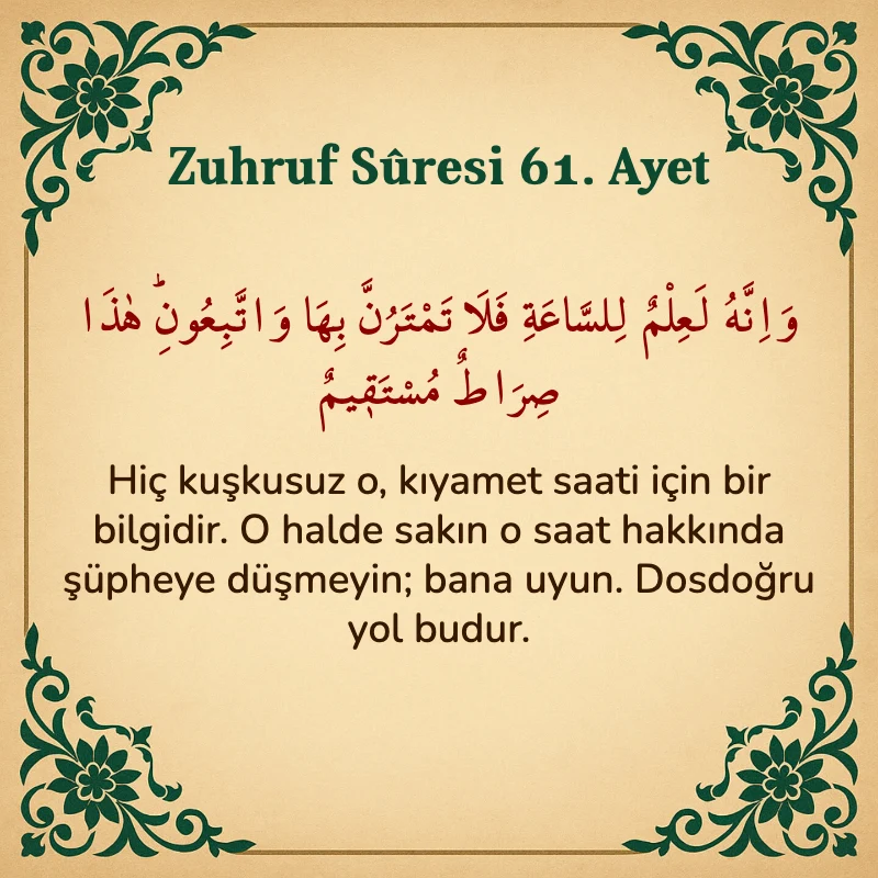 Zuhruf Suresi 61. Ayet Arapça ve Türkçe meali
