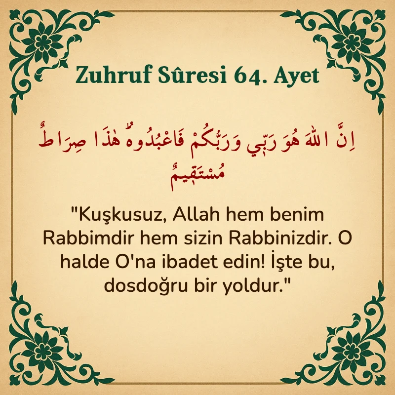 Zuhruf Suresi 64. Ayet Arapça ve Türkçe meali