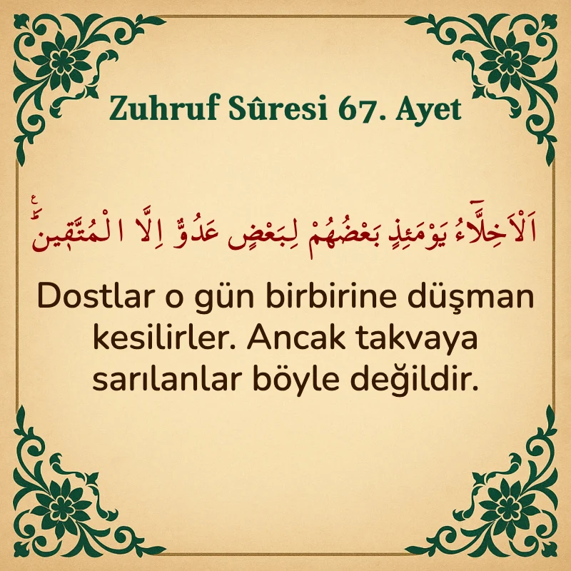 Zuhruf Suresi 67. Ayet Arapça ve Türkçe meali