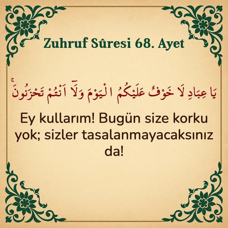 Zuhruf Suresi 68. Ayet Arapça ve Türkçe meali