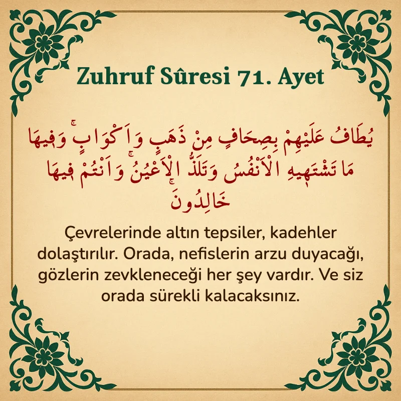 Zuhruf Suresi 71. Ayet Arapça ve Türkçe meali