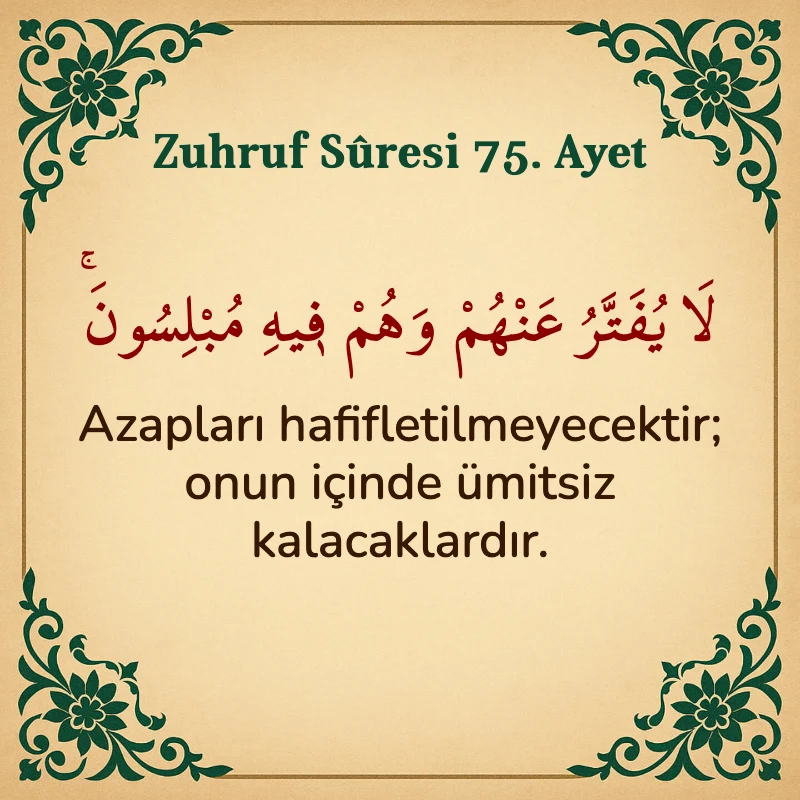 Zuhruf Suresi 75. Ayet Arapça ve Türkçe meali