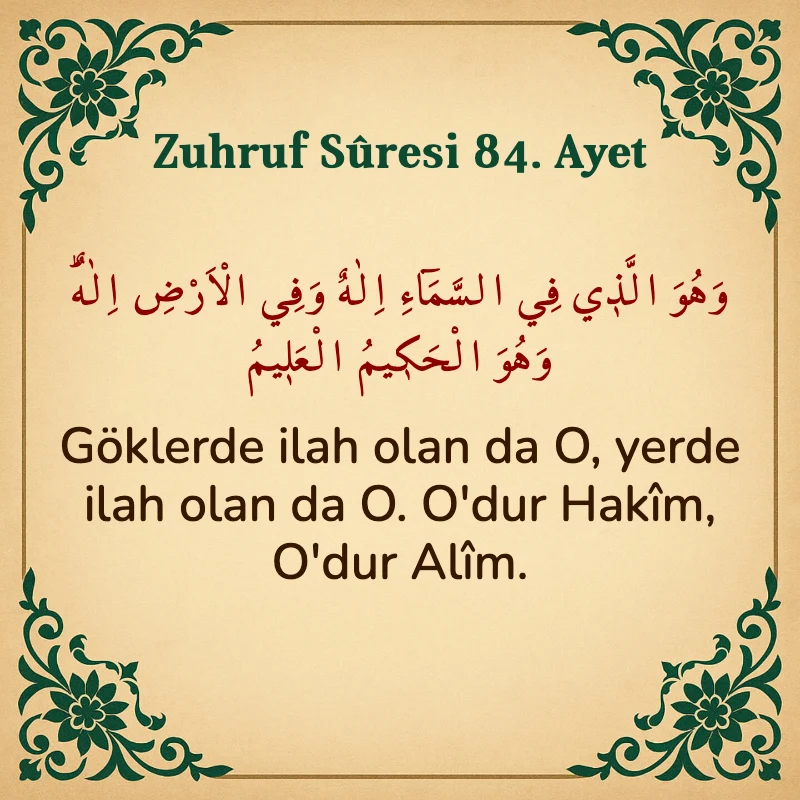 Zuhruf Suresi 84. Ayet Arapça ve Türkçe meali